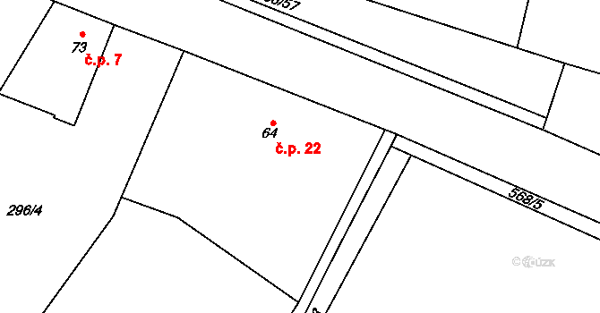Zámostí 22, Zámostí-Blata na parcele st. 64 v KÚ Zámostí, Katastrální mapa