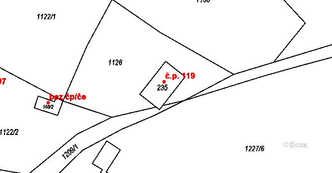Těchonín 119 na parcele st. 235 v KÚ Těchonín, Katastrální mapa