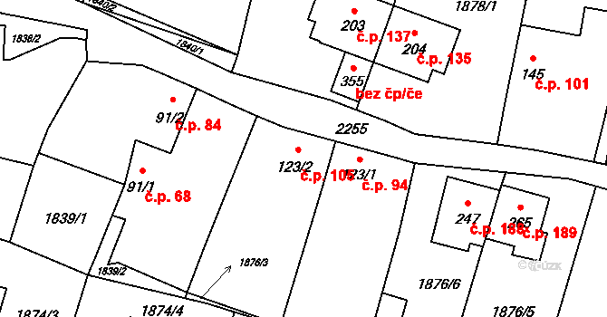 Rudíkov 105 na parcele st. 123/2 v KÚ Rudíkov, Katastrální mapa