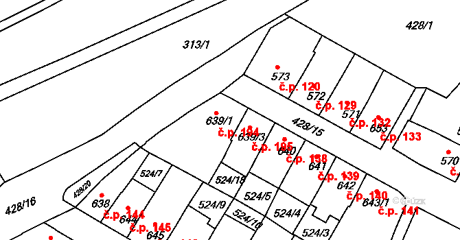 Stařečka 194, Třebíč na parcele st. 639/1 v KÚ Třebíč, Katastrální mapa