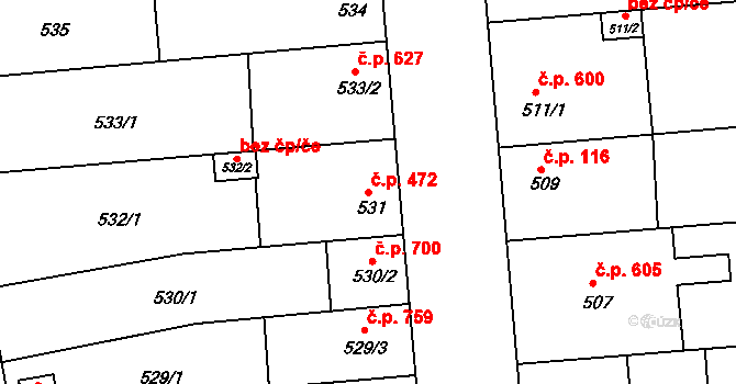 Chrlice 472, Brno na parcele st. 531 v KÚ Chrlice, Katastrální mapa