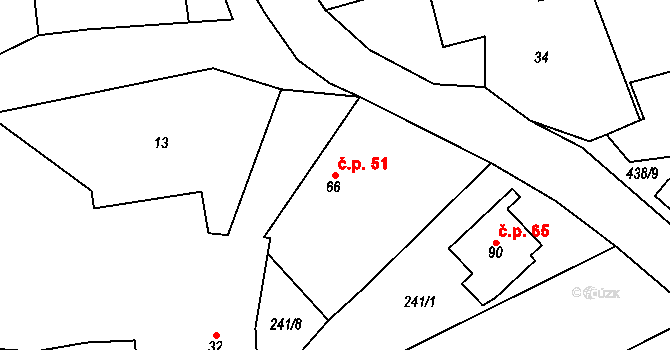 Osiky 51 na parcele st. 66 v KÚ Osiky, Katastrální mapa
