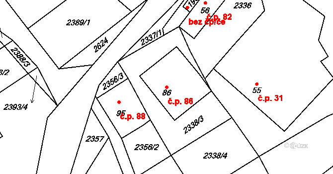 Humenice 86, Horní Stropnice na parcele st. 86 v KÚ Svébohy, Katastrální mapa