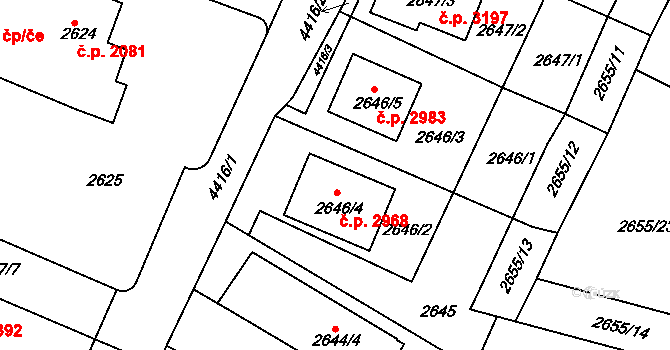 Teplice 2968 na parcele st. 2646/4 v KÚ Teplice, Katastrální mapa