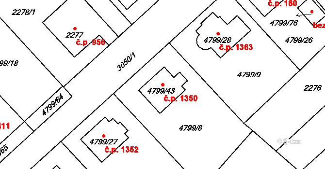 Místek 1350, Frýdek-Místek na parcele st. 4799/43 v KÚ Místek, Katastrální mapa