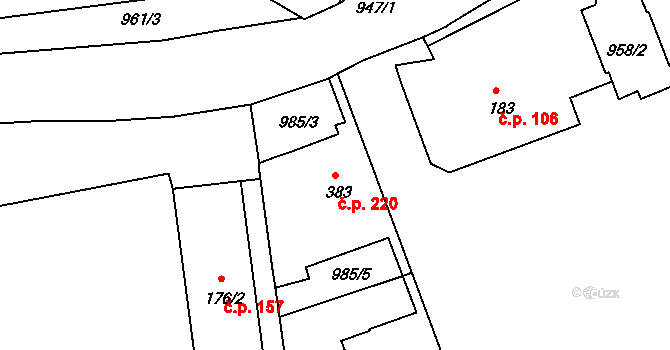 Jílové 220 na parcele st. 383 v KÚ Jílové u Děčína, Katastrální mapa