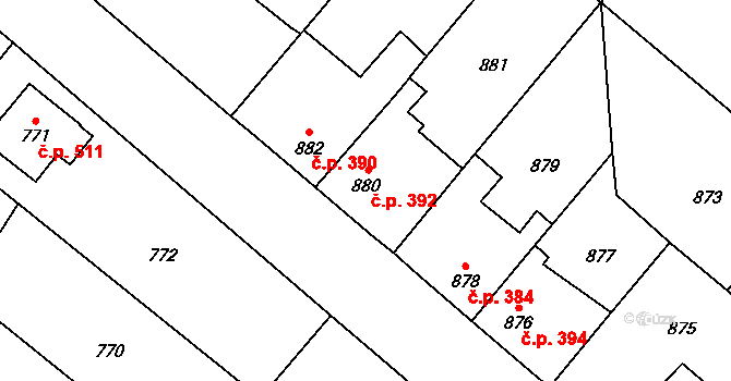 Suchdol nad Lužnicí 392 na parcele st. 880 v KÚ Suchdol nad Lužnicí, Katastrální mapa