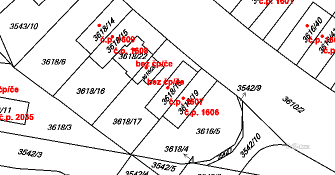 Břevnov 1607, Praha na parcele st. 3618/18 v KÚ Břevnov, Katastrální mapa