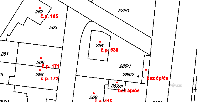 Kyje 538, Praha na parcele st. 264 v KÚ Kyje, Katastrální mapa