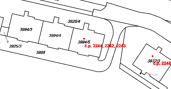 Strašnice 2242,2243,2244, Praha na parcele st. 3994/5 v KÚ Strašnice, Katastrální mapa