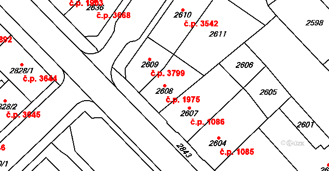 Chomutov 1975 na parcele st. 2608 v KÚ Chomutov I, Katastrální mapa