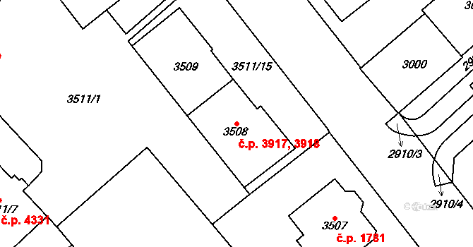 Chomutov 3917,3918 na parcele st. 3509 v KÚ Chomutov I, Katastrální mapa