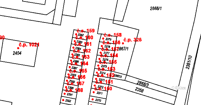 Jirkov 157 na parcele st. 2377 v KÚ Jirkov, Katastrální mapa