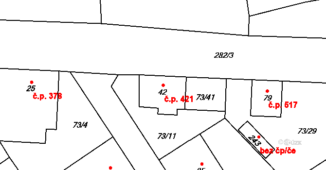Chrastava 421 na parcele st. 42 v KÚ Chrastava II, Katastrální mapa