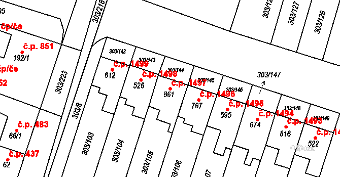 Nový Hradec Králové 1497, Hradec Králové na parcele st. 861 v KÚ Kluky, Katastrální mapa