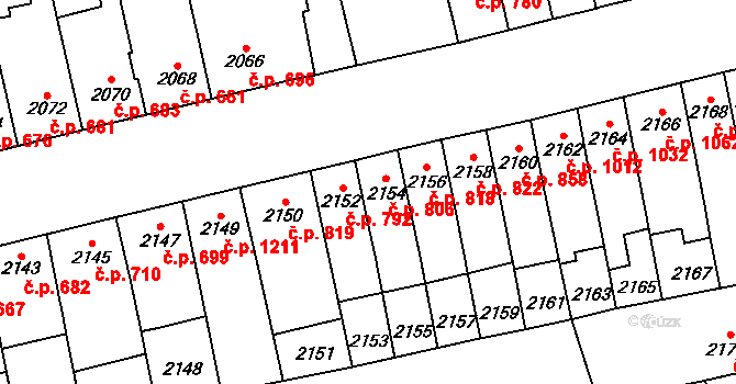 Šlapanice 806 na parcele st. 2154 v KÚ Šlapanice u Brna, Katastrální mapa
