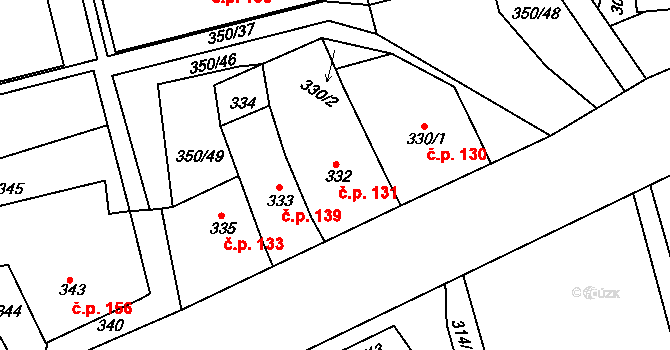 Úštěk-Českolipské Předměstí 131, Úštěk na parcele st. 332 v KÚ Úštěk, Katastrální mapa