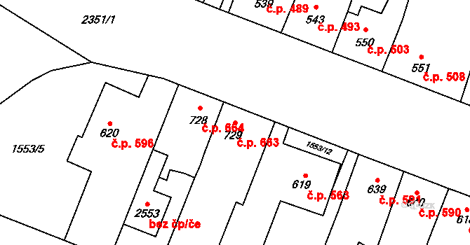 Kateřinky 663, Opava na parcele st. 729 v KÚ Kateřinky u Opavy, Katastrální mapa