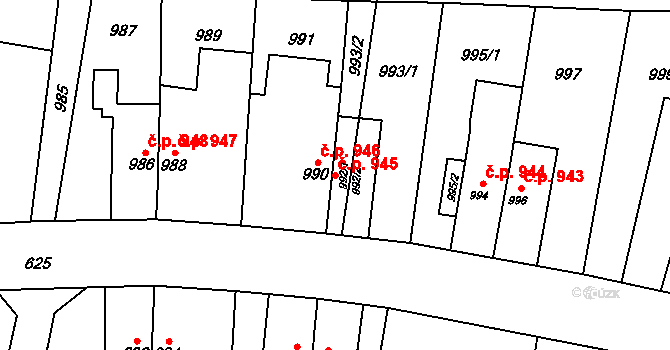 Šumbark 945, Havířov na parcele st. 992/1 v KÚ Šumbark, Katastrální mapa