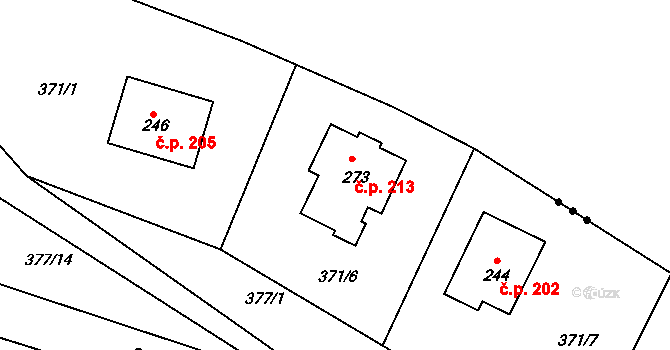 Kyšice 213 na parcele st. 273 v KÚ Kyšice, Katastrální mapa