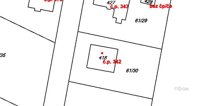 Braškov 342 na parcele st. 418 v KÚ Braškov, Katastrální mapa