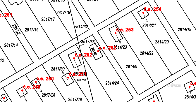 Hlubočky 262 na parcele st. 2814/2 v KÚ Hlubočky, Katastrální mapa