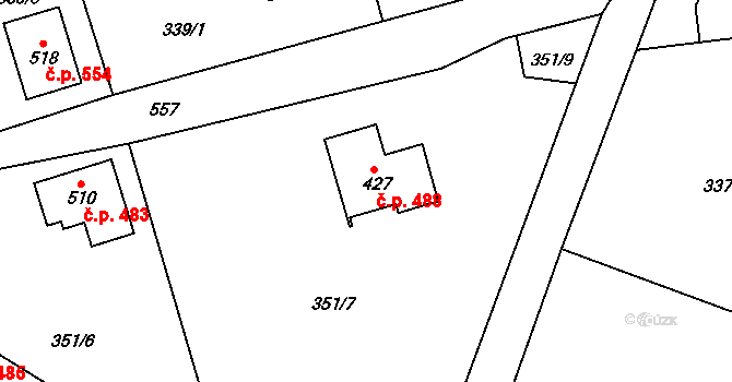 Lubina 488, Kopřivnice na parcele st. 427 v KÚ Drnholec nad Lubinou, Katastrální mapa