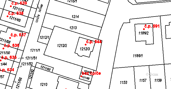 Velké Opatovice 544 na parcele st. 1212/3 v KÚ Velké Opatovice, Katastrální mapa