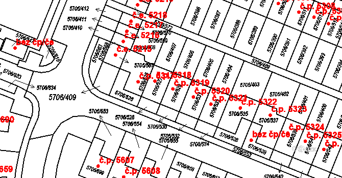 Jihlava 5319 na parcele st. 5706/529 v KÚ Jihlava, Katastrální mapa