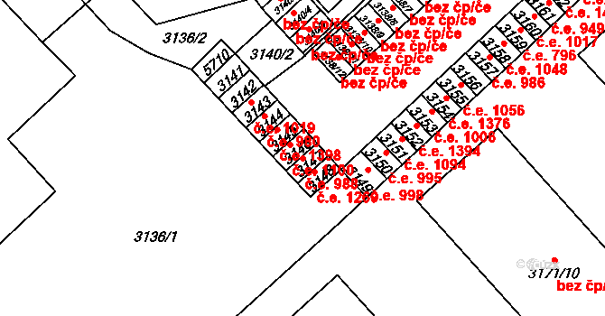 Chomutov 988 na parcele st. 3147 v KÚ Chomutov I, Katastrální mapa