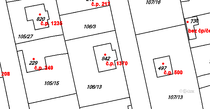Rudná 1370 na parcele st. 842 v KÚ Dušníky u Rudné, Katastrální mapa