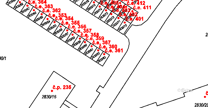 Rumburk 1 361, Rumburk na parcele st. 2830/63 v KÚ Rumburk, Katastrální mapa