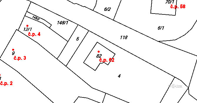 Čechůvky 62, Prostějov na parcele st. 82 v KÚ Čechůvky, Katastrální mapa