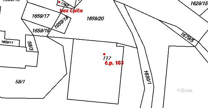 Velký Bor 103 na parcele st. 117 v KÚ Velký Bor u Horažďovic, Katastrální mapa