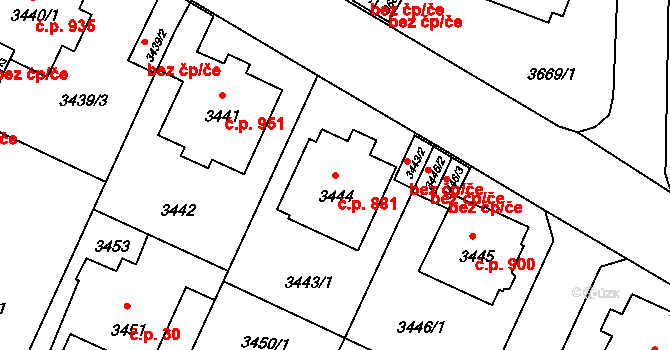 Předměstí 881, Litoměřice na parcele st. 3444 v KÚ Litoměřice, Katastrální mapa