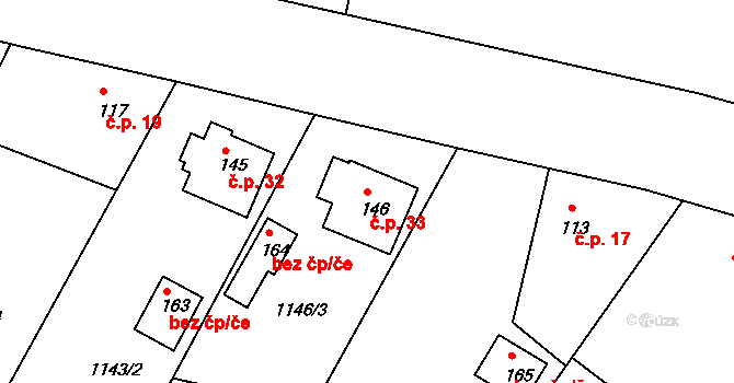 Jarkovice 33, Bystřice na parcele st. 146 v KÚ Jírovice, Katastrální mapa