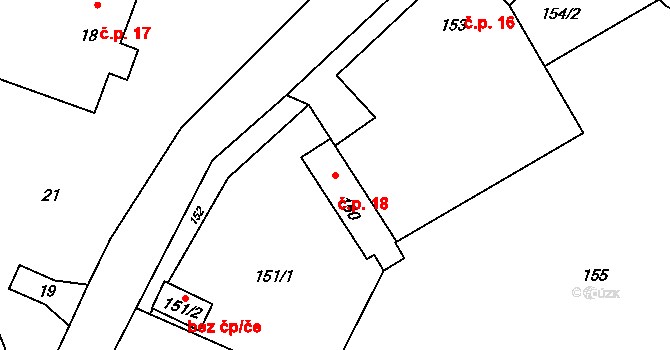Heřmanice 18, Starý Jičín na parcele st. 150 v KÚ Heřmanice u Polomi, Katastrální mapa