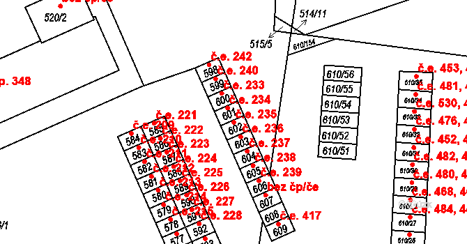 Mokrá 235, Mokrá-Horákov na parcele st. 602 v KÚ Mokrá u Brna, Katastrální mapa