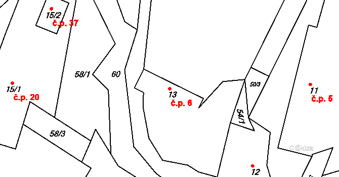 Zderadice 6, Maršovice na parcele st. 13 v KÚ Zderadice, Katastrální mapa