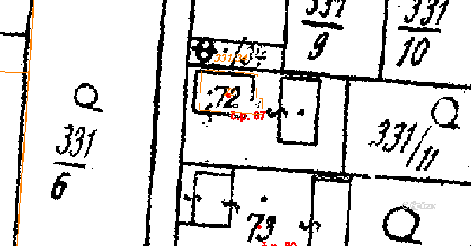 Kokořov 67, Žinkovy na parcele st. 72 v KÚ Kokořov, Katastrální mapa