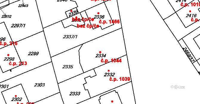 Žďár nad Sázavou 5 1044, Žďár nad Sázavou na parcele st. 2334 v KÚ Město Žďár, Katastrální mapa