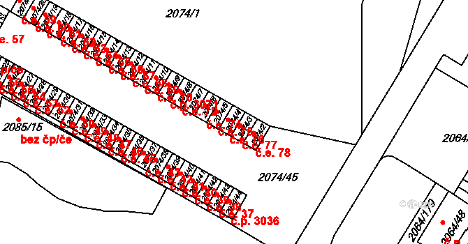 Brňany 76, Vyškov na parcele st. 2074/4 v KÚ Vyškov, Katastrální mapa