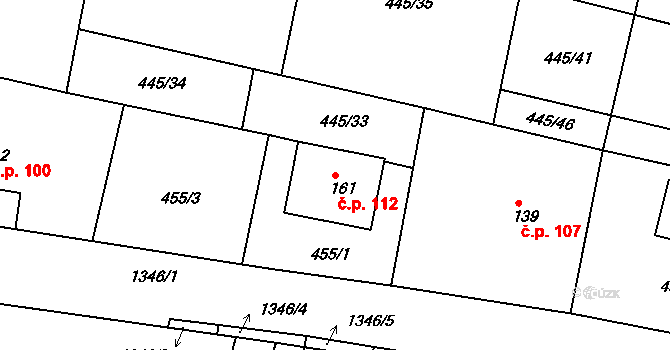 Rakovice 112 na parcele st. 161 v KÚ Rakovice, Katastrální mapa