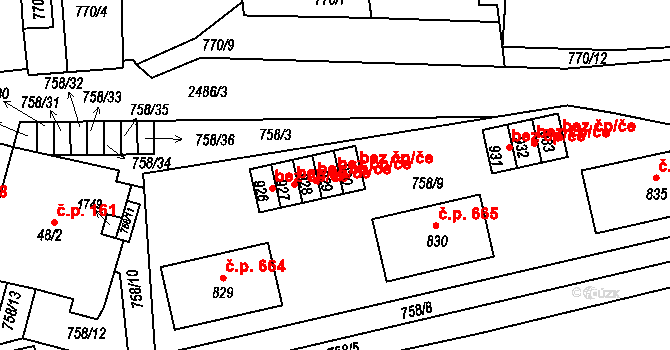 Luhačovice 38882493 na parcele st. 929 v KÚ Luhačovice, Katastrální mapa