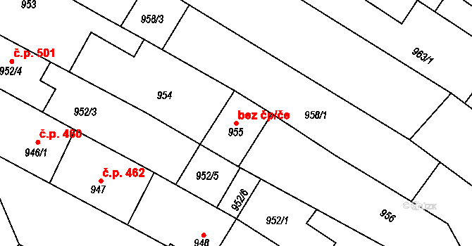 Mikulčice 38905493 na parcele st. 955 v KÚ Mikulčice, Katastrální mapa