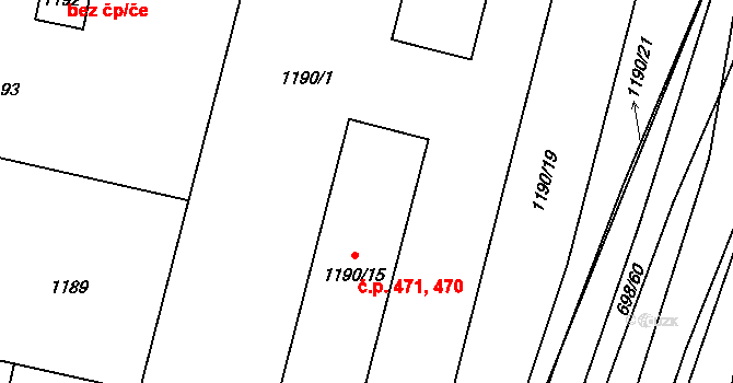 Slušovice 470,471 na parcele st. 1190/15 v KÚ Slušovice, Katastrální mapa