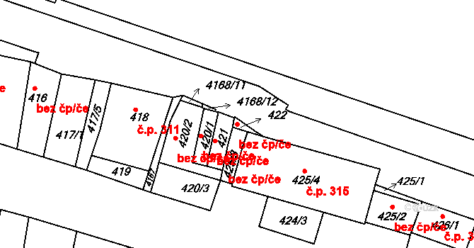 Roudnice nad Labem 41120493 na parcele st. 422 v KÚ Roudnice nad Labem, Katastrální mapa