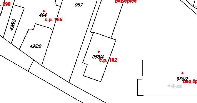 Velké Hoštice 182 na parcele st. 958/4 v KÚ Velké Hoštice, Katastrální mapa