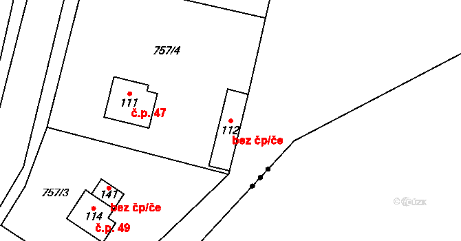 Lašovice 44418493 na parcele st. 112 v KÚ Lašovice, Katastrální mapa