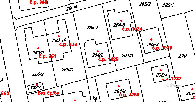 Kylešovice 1129, Opava na parcele st. 264/8 v KÚ Kylešovice, Katastrální mapa